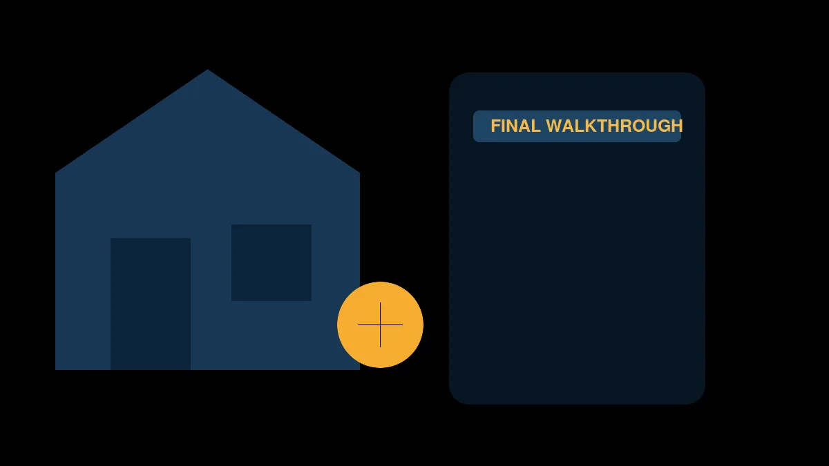 Illustration of a custom home final walkthrough with a digital punch list on a tablet and completed room details