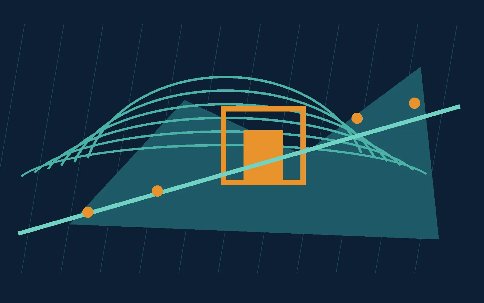 Illustration of a residential site plan with mapped drainage routes, contour lines, and a home footprint