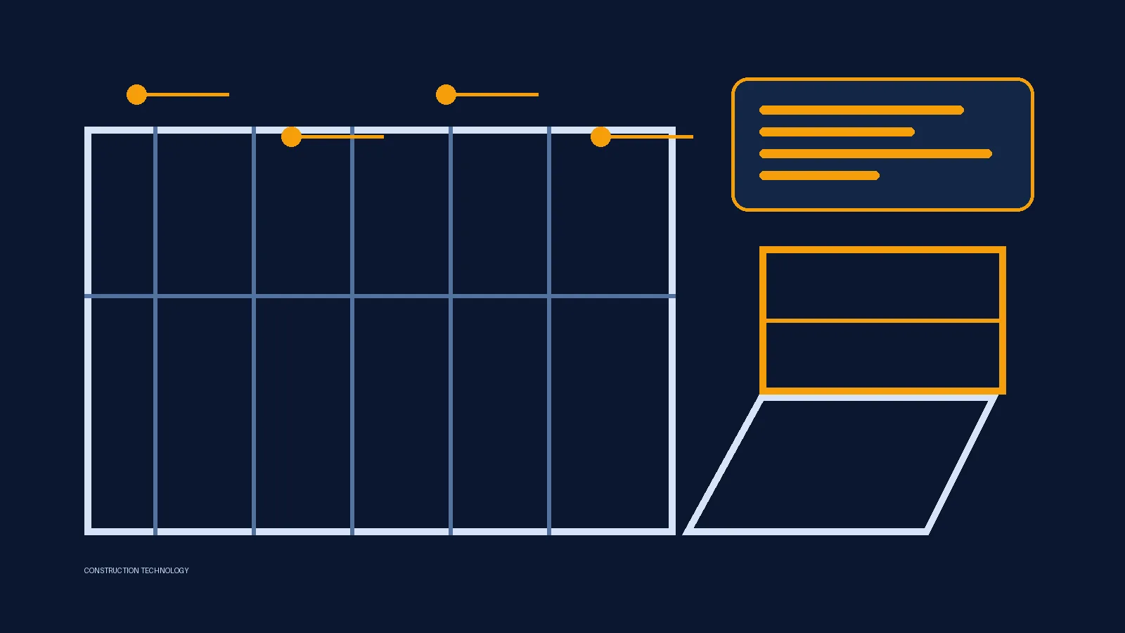 Illustration of a residential jobsite power panel with monitored circuits, home framing and a secure digital data connection