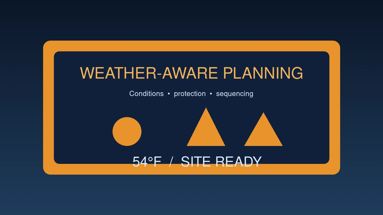 Illustration of a residential construction site with weather data and moisture-aware work planning